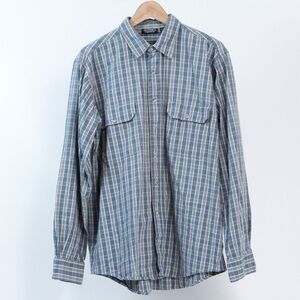 J. Peterman Mens Large Casual Blue Multi Plaid Cotton Long Sleeve Button Down